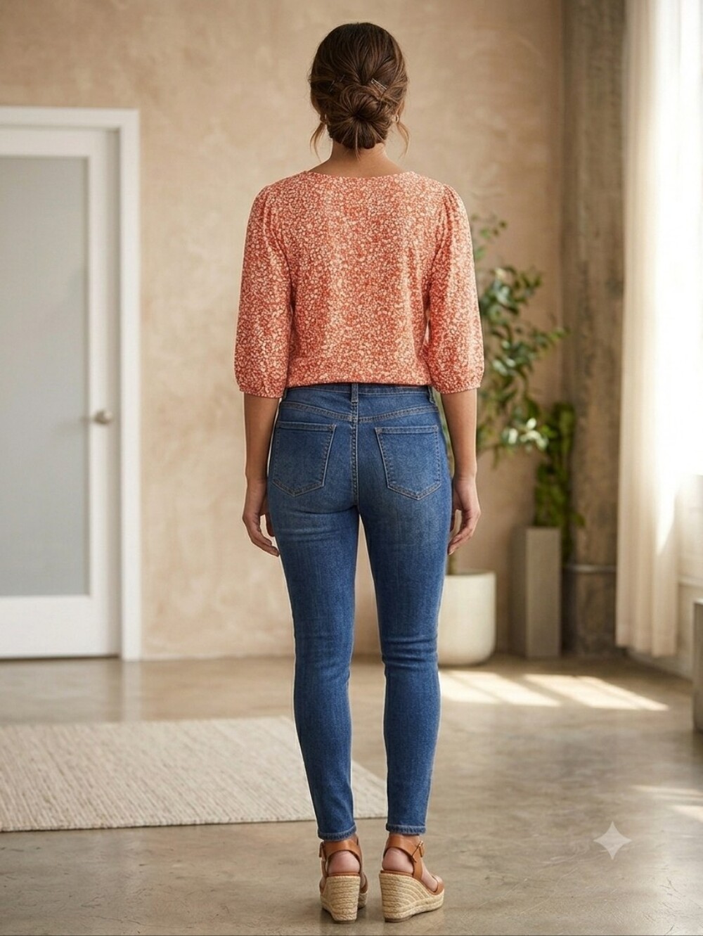Adrianna Papell Coral Printed Puff-Sleeve Blouse - Picture 3 of 6